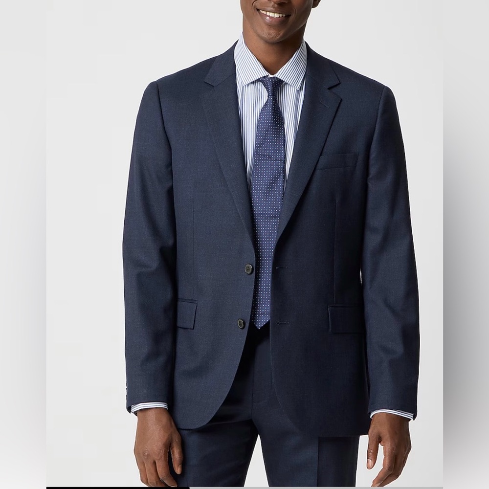J. CREW The Thompson 💯 Wool Heathered Navy 2-Piece Men’s Suit SZ: 40R & 32 x 30